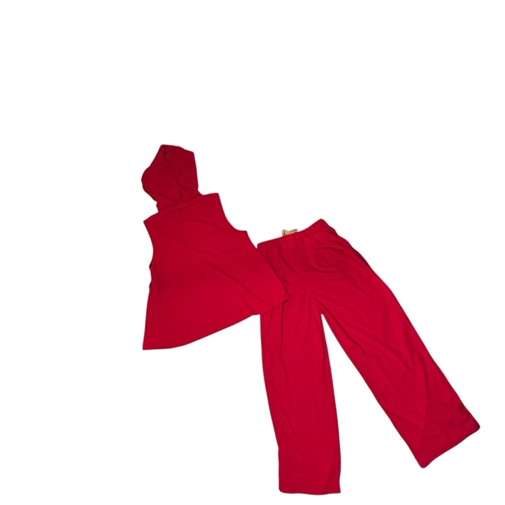 Morhuduck Two-Piece Red Waffle Knit Sleeveless Hooded Tank and Pant Set Size M N - Picture 2 of 14